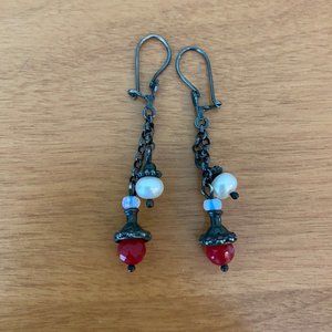 Silpada Sterling Silver Ruby Jade Pearl Earrings